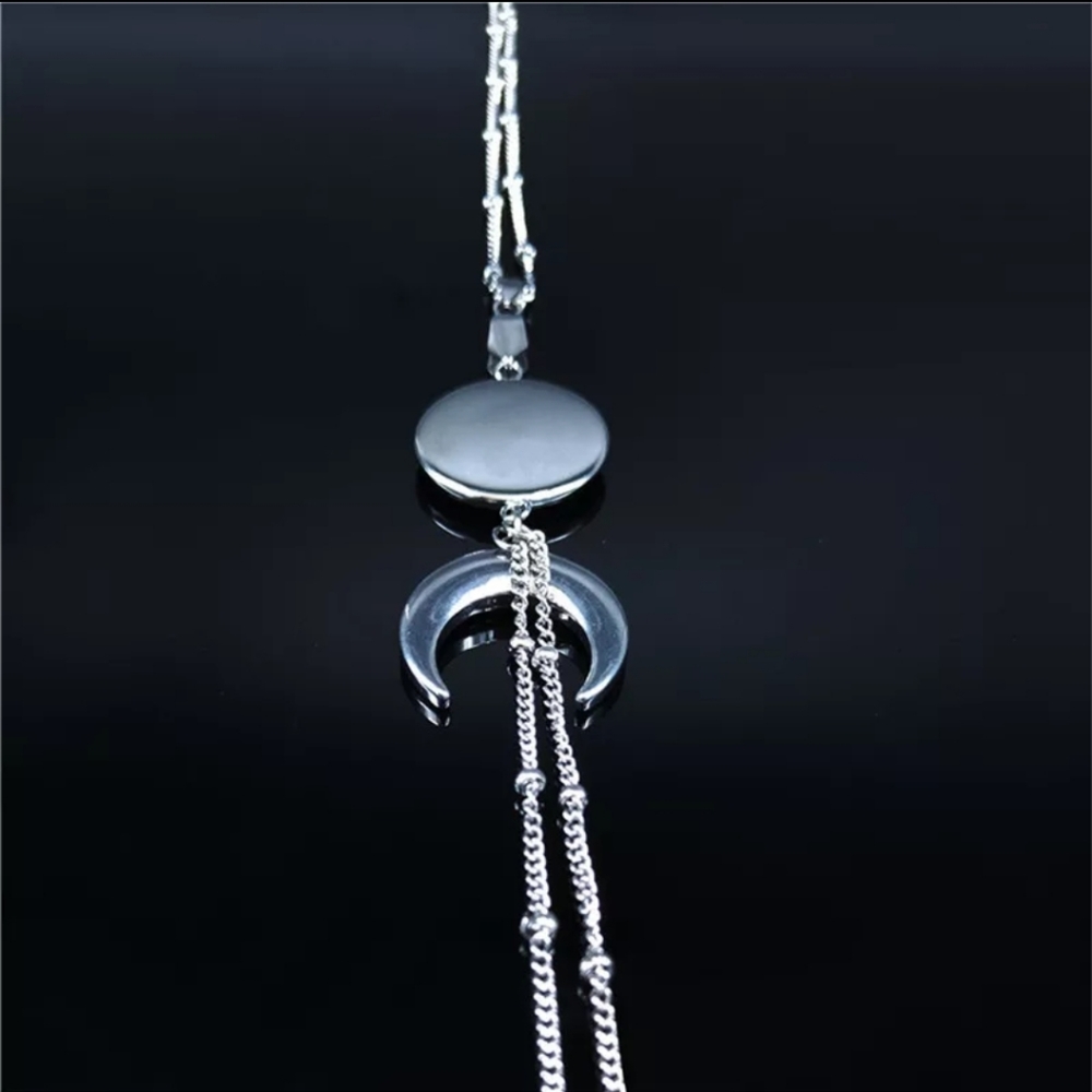 Crescent Moon Silver Necklace - Picture 2 of 4